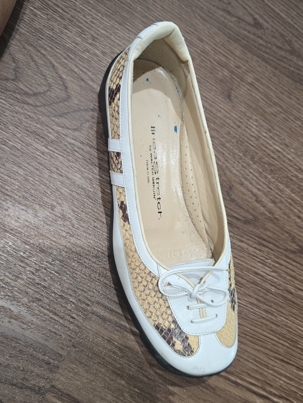 Linea Stretch By Walter Genuine White and Tan Snake-Print Leather Golf Shoes 7.5